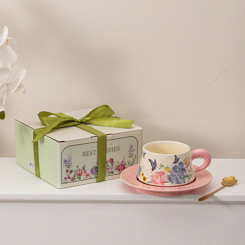 Butterfly Coffee Cup And Saucer Gift Set Ceramic Mug