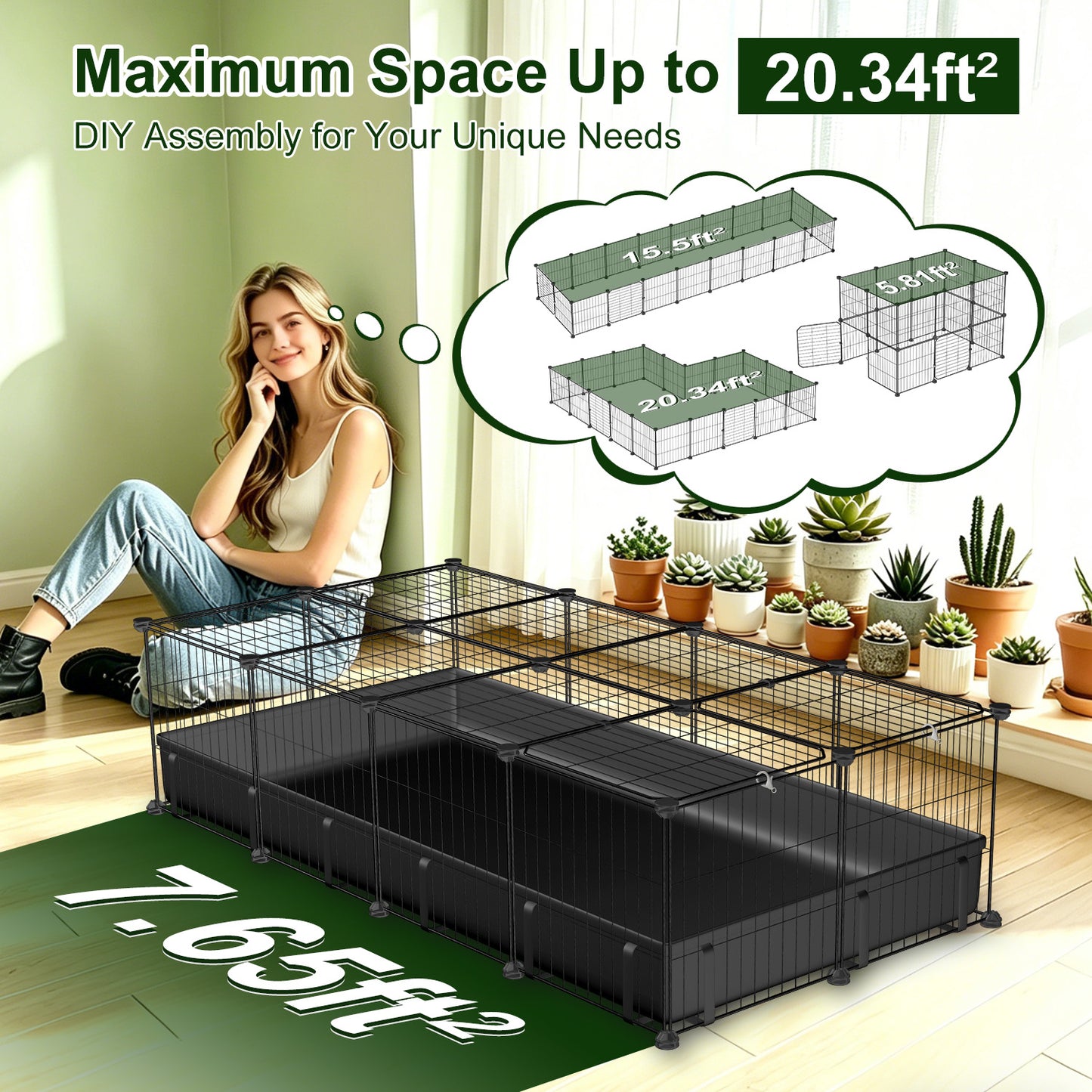 47x24x12IN Guinea Pig Cage Small Animal Playpen DIY Metal Pet Enclosure With 20 Panels Waterproof Floor Mat For Hedgehogs Chickens Ducklings Rabbits Hamsters