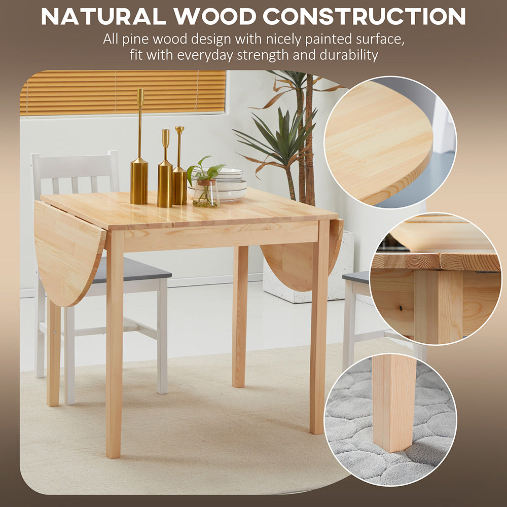 PineWood Kitchen Table, Drop Leaf Tables For Small Spaces Non-slip Foot Pads For Kitchen Dining Room