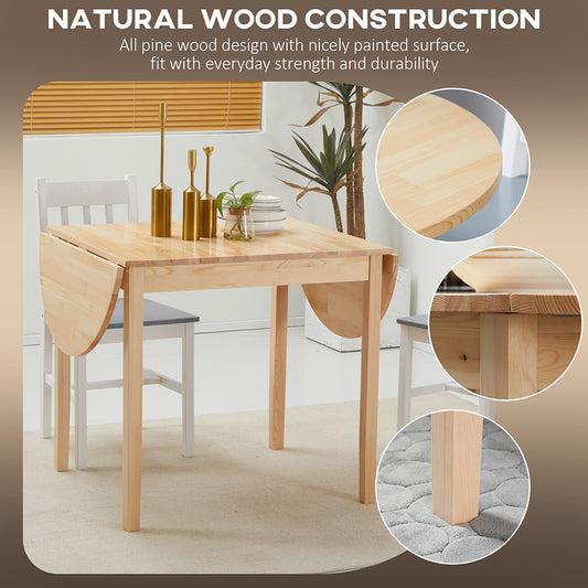 PineWood Kitchen Table, Drop Leaf Tables For Small Spaces Non-slip Foot Pads For Kitchen Dining Room