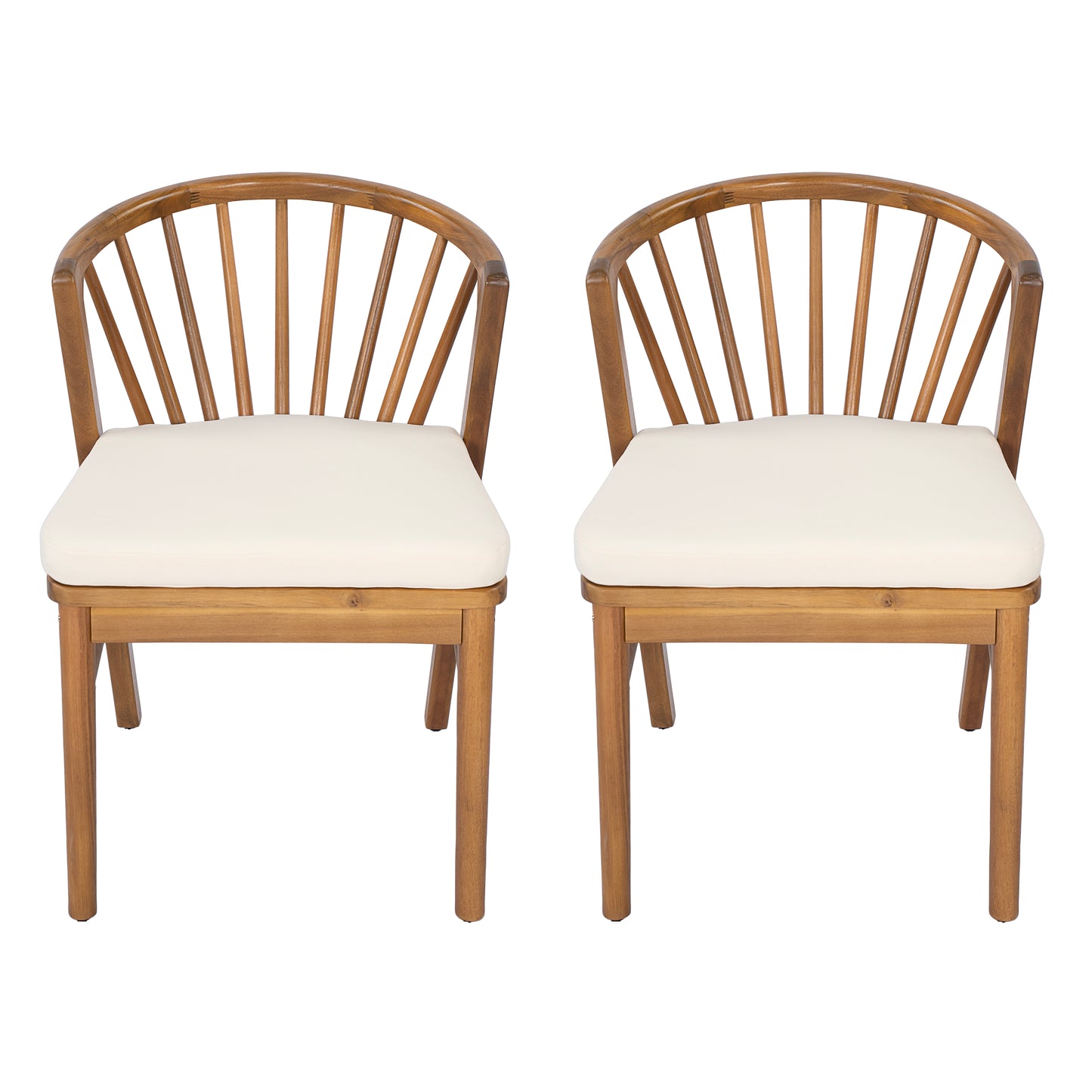Outdoor Dining Chairs Set Of 2, Acacia Wood Patio Chairs With Cream Washable Cushion,for Backyard, Poolside, Garden,Teak