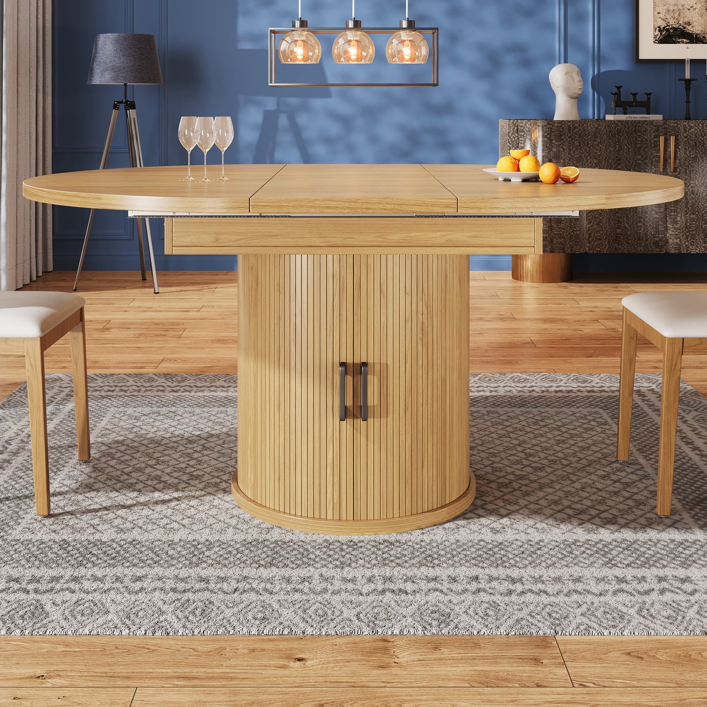 Extendable Dining Table, Dining Room Table, Kitchen Table, Balcony Table, Extendable Table Top Round Dining Table, Extends To Oval, 118-158 Cm, Seats Up To 6 People, Natural
