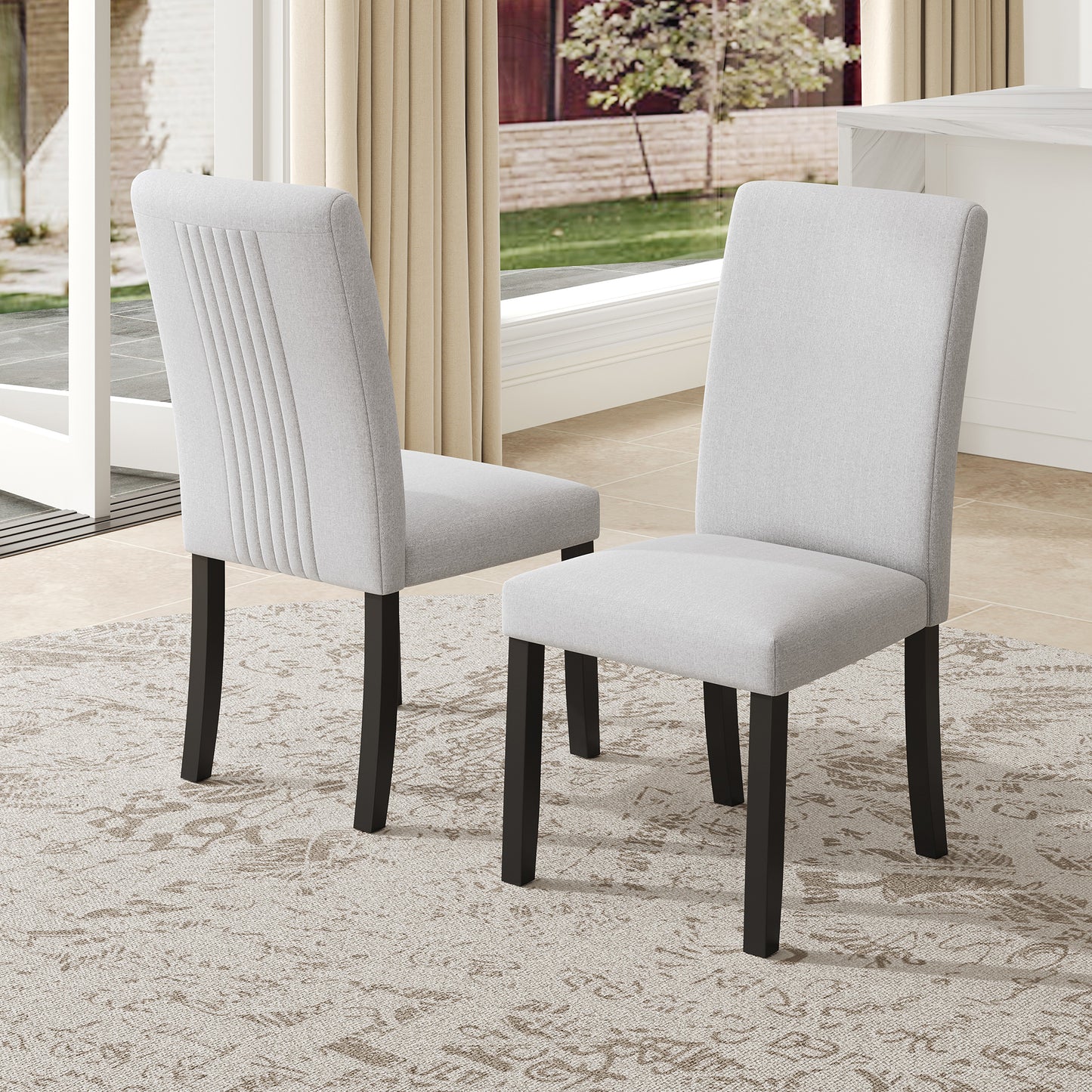 Modern Dining Room Chairs Set Of 4, Accent Diner Chairs Upholstered Fabric Side Stylish Kitchen Chairs With Solid Wood Legs And Padded Seat - Beige