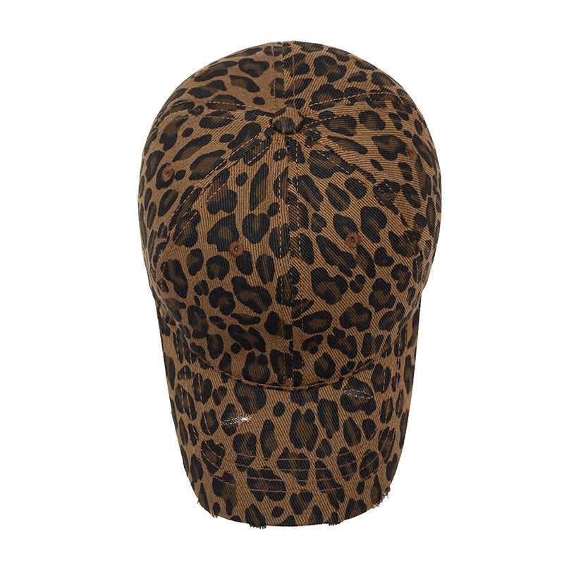 Men's And Women's Full-print Contrasting Leopard Print Distressed Holey Adjustable Retro Fashion Baseball Cap For Outdoor Sun Protection Classic Baseball Cap Suitable For Daily Outings And Casual Acti