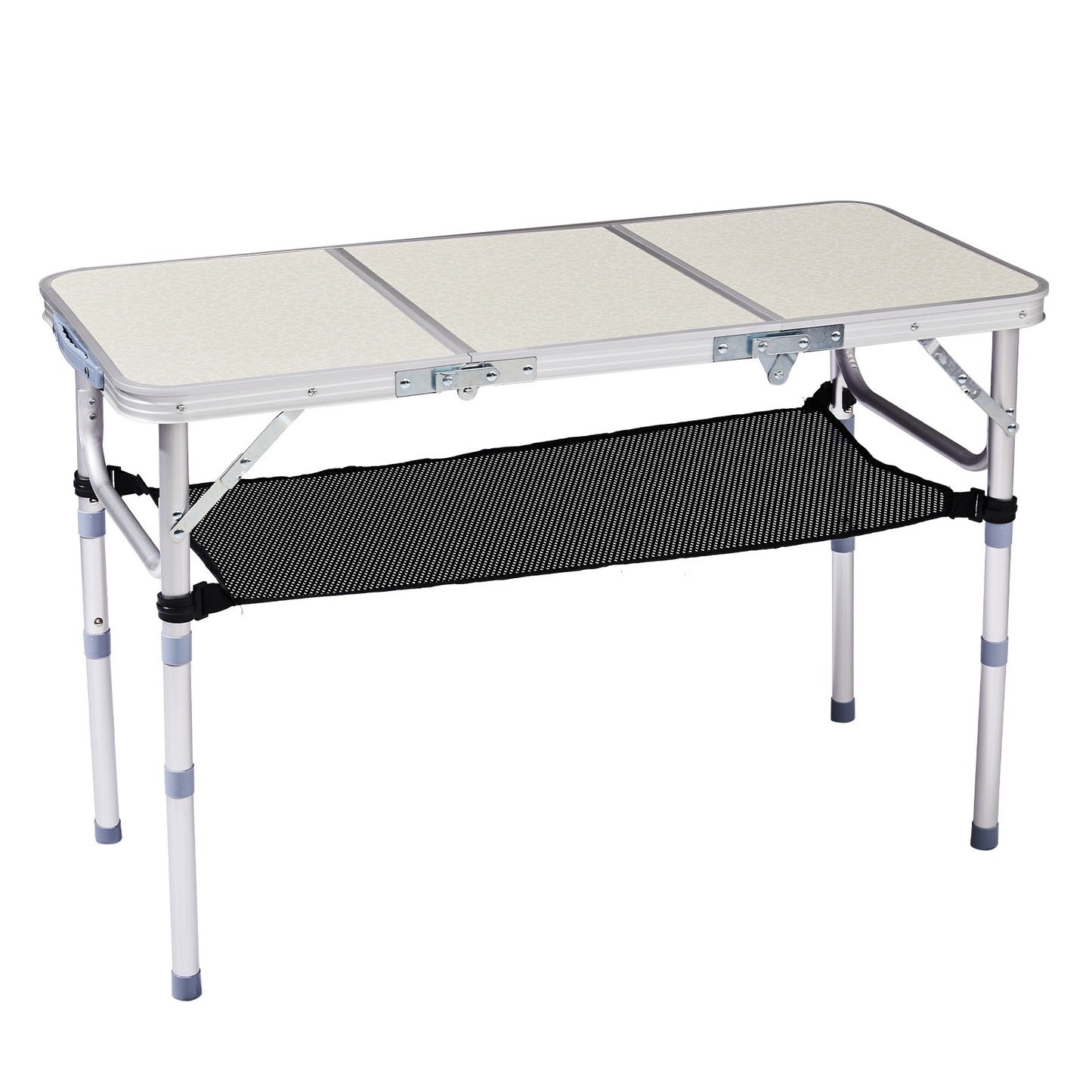 3ft Portable Adjustable Height Aluminum Folding Camping Table With Mesh Storage Shelf, Outdoor Picnic Beach BBQ Side Desk