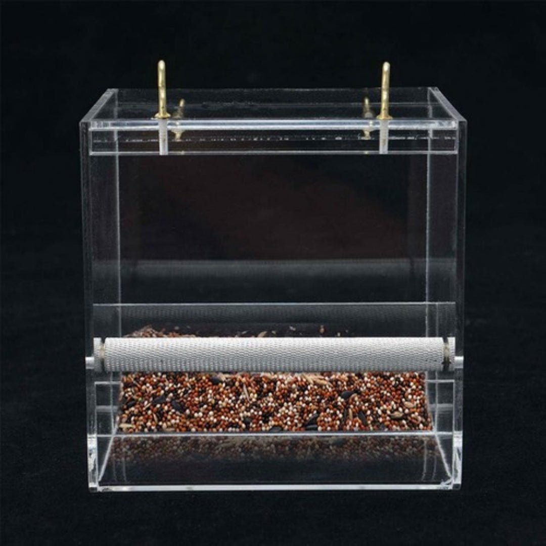 AU Acrylic Automatic Parrot Feeder No Mess Bird Cage Seed Feeding Container Box