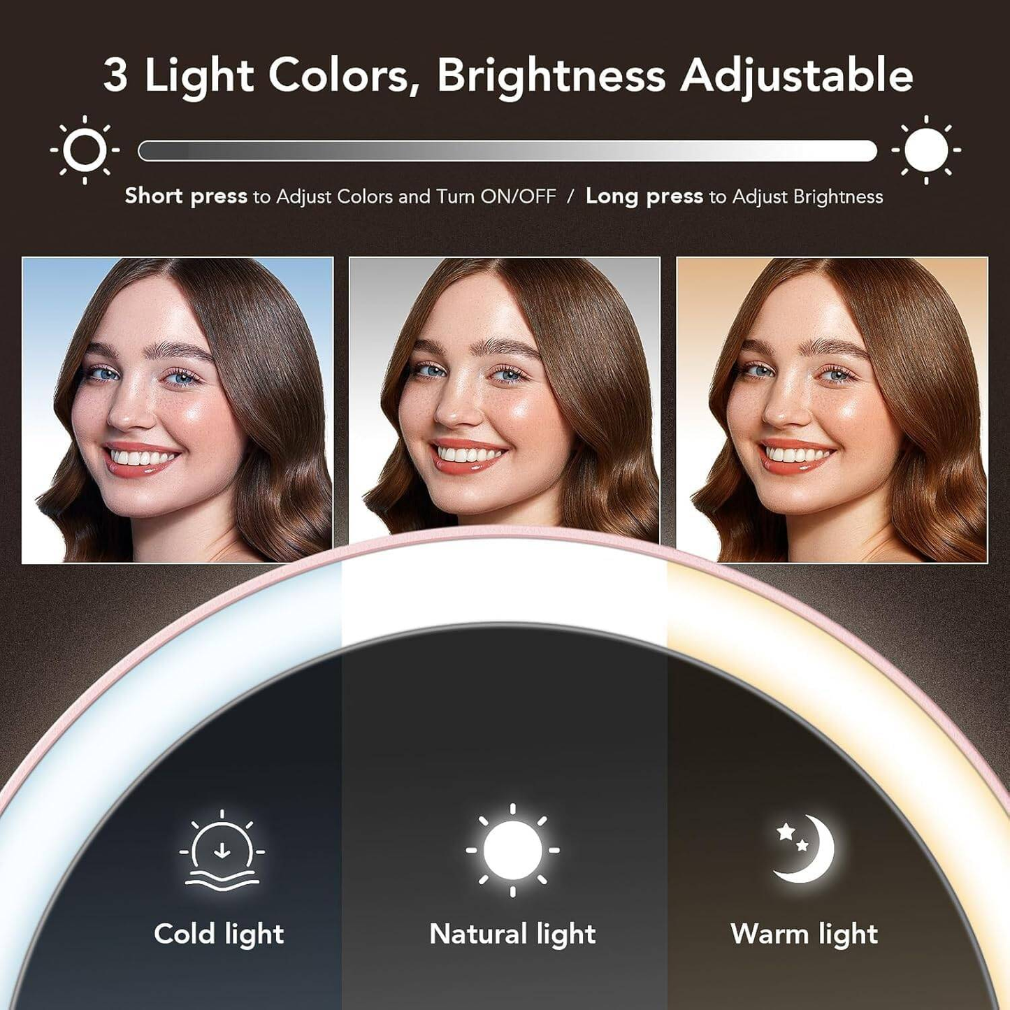Makeup Mirror With Lights,Dual-Sided Magnifying Mirror With Light, 3 Colour Modes Lighted Makeup Mirror With Magnification, Portable,
