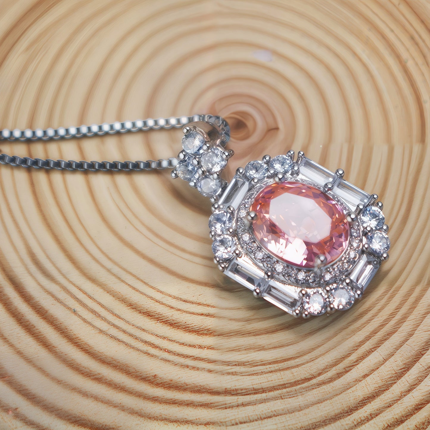 Oval Cut  CZ Multi-Shape Halo Pendant Necklace For Women, Copper Plated Silver Round & Baguette White Cubic Zirconia Vintage Royal Wedding Bridal Statement Jewelry Gift