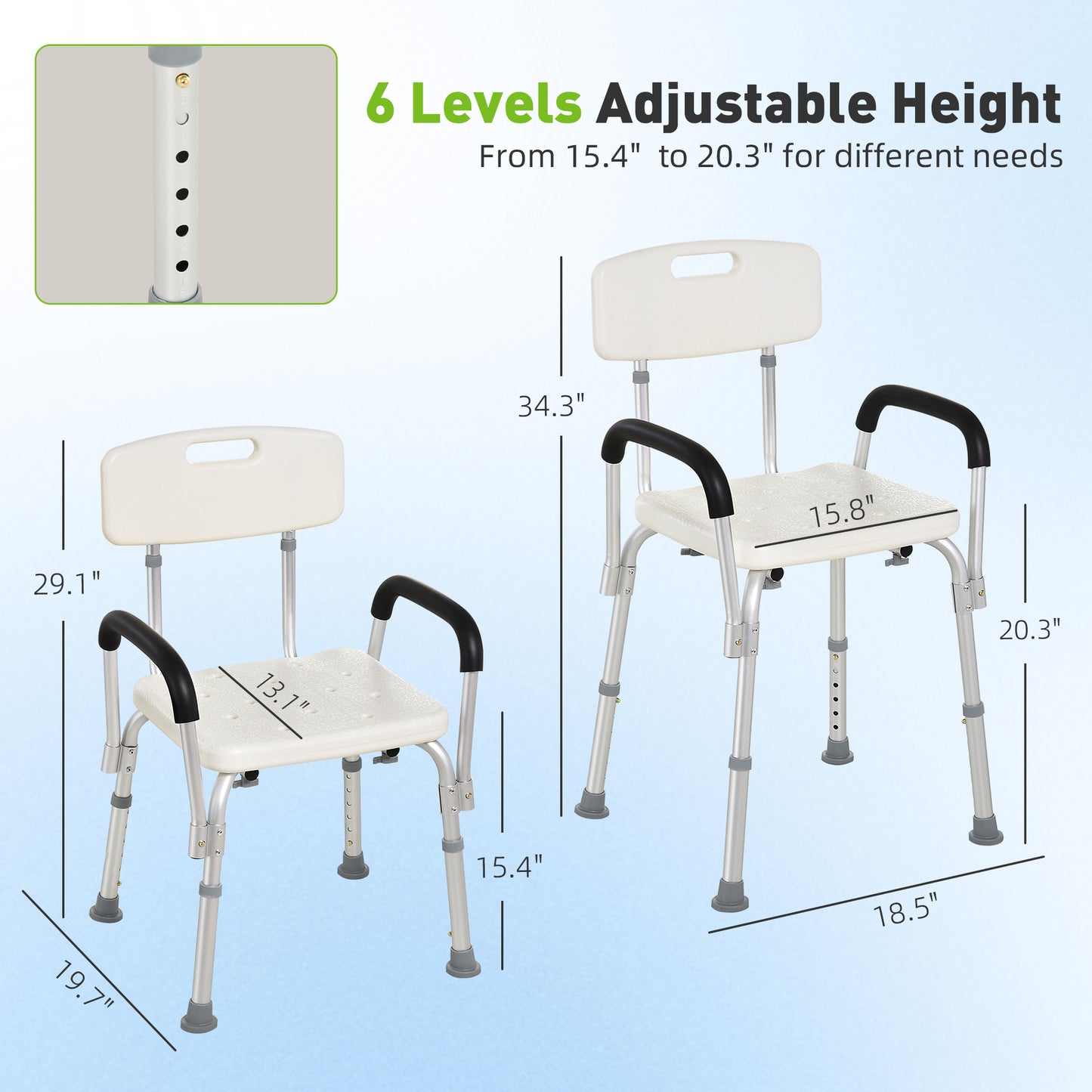 Shower Chair, Mobility Medical Grade Bath Chair, Adjustable Shower Bench With Removable Armrests For Seniors, Handicap, Disabled
