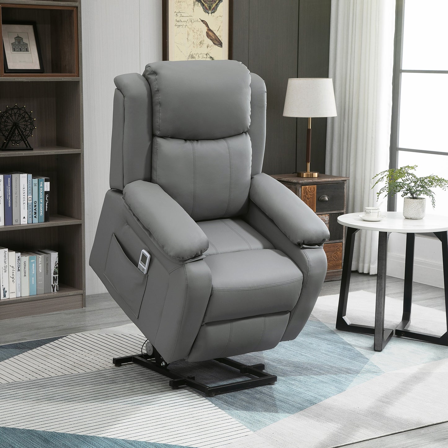 Riser And Recliner Chair With Massage, Power Lift Recliner Chair For Elderly With Remote Control, Extended Footrest, Dual Side Pockets, Overstuffed Electric Reclining Armchair, Grey