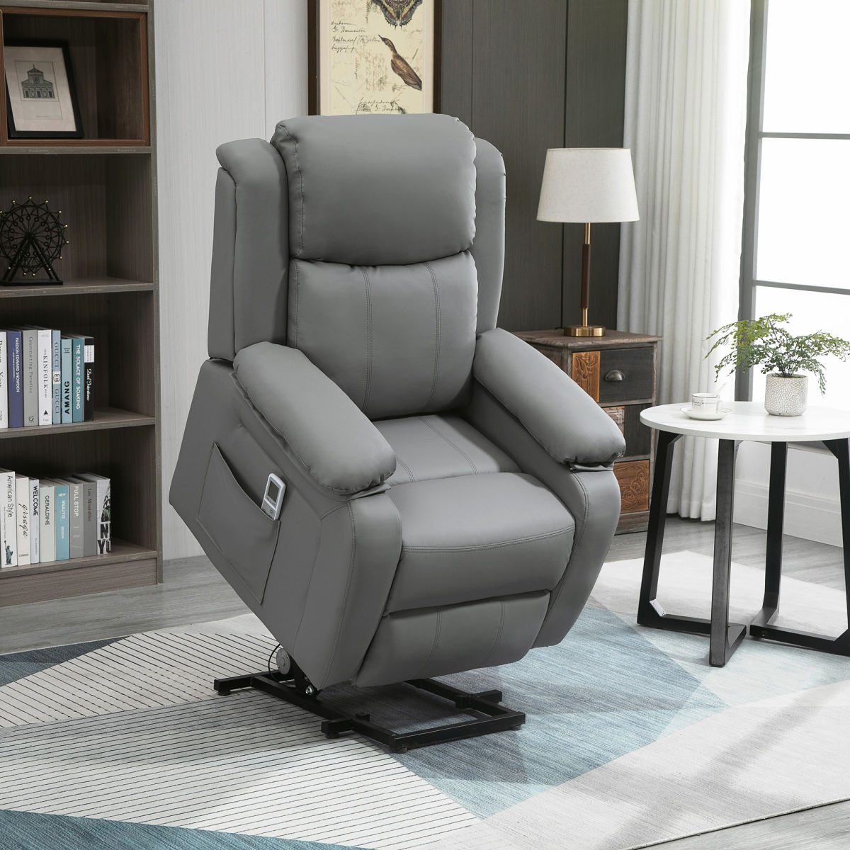 Riser And Recliner Chair With Massage, Power Lift Recliner Chair For Elderly With Remote Control, Extended Footrest, Dual Side Pockets, Overstuffed Electric Reclining Armchair, Grey