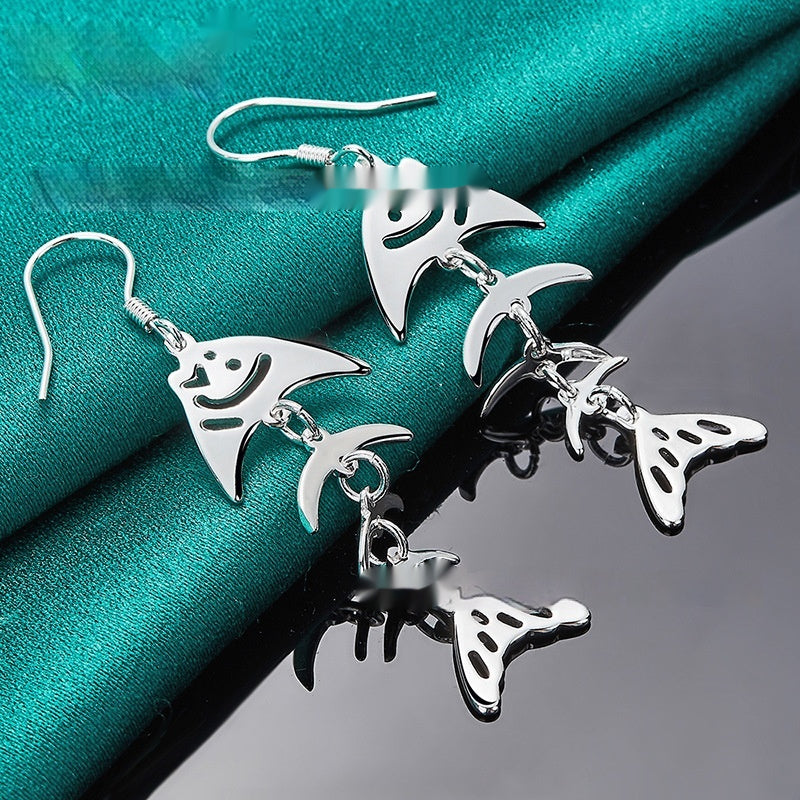 Silver Jewelry Fish Bone Hollow Earrings Womens Accessories