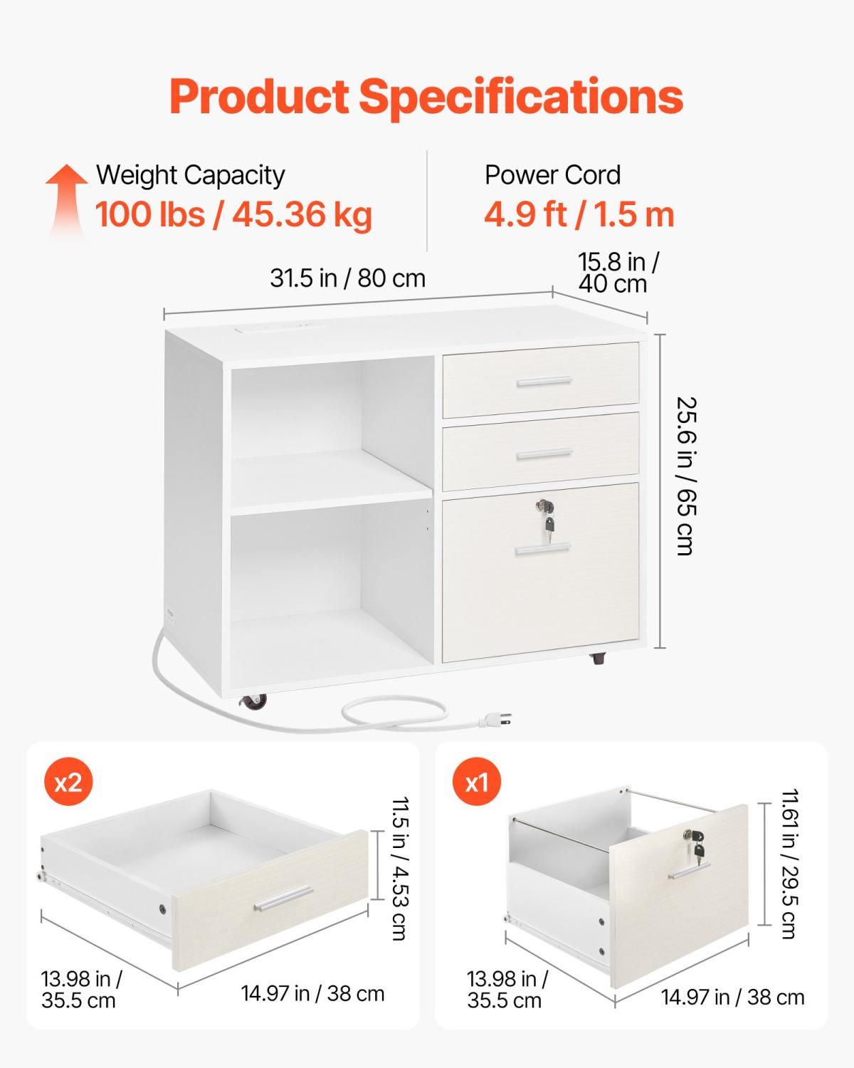 3 Drawer Wooden File Cabinet Mobile Filing Cabinet With Light Strip White