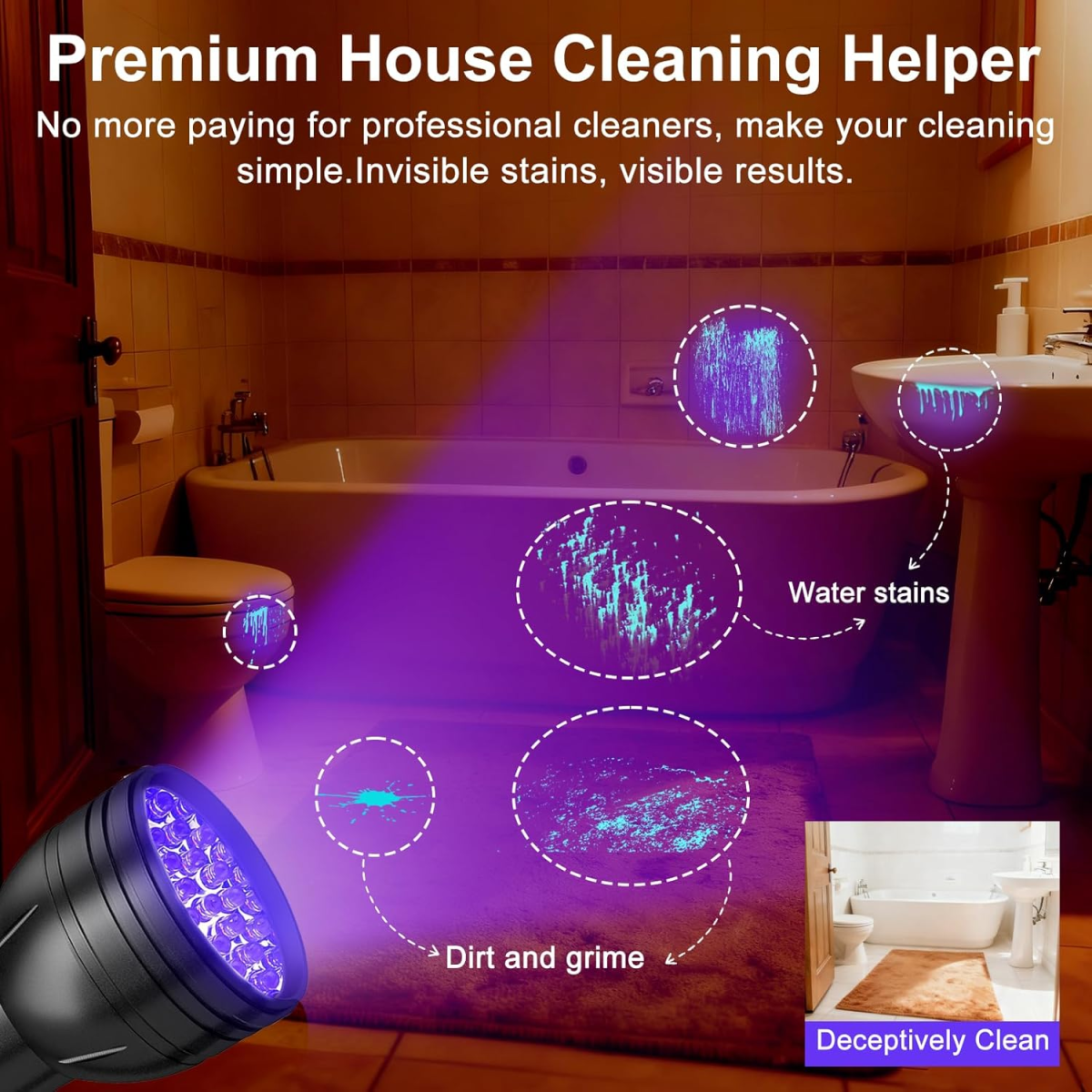 UV Flashlight Black Light, 51 LED Blacklight Pet Urine Detector For Dog Cat