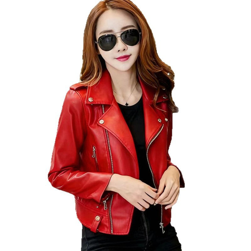 New Womens Slim It Lapel Leather Jacket
