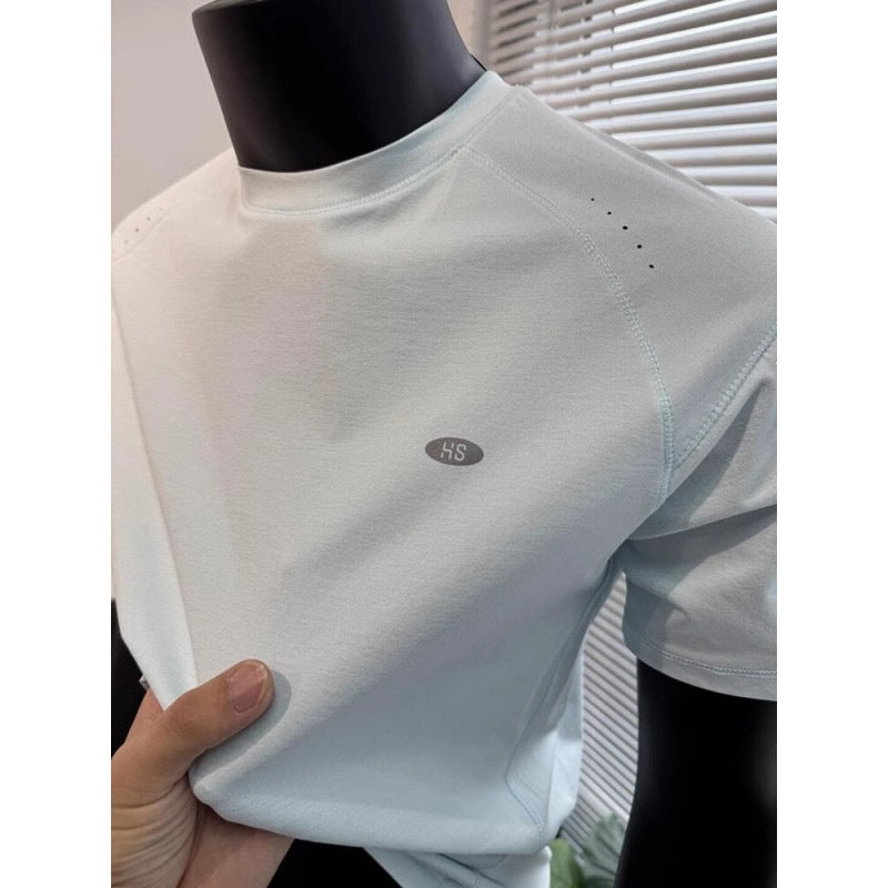 Laser-perforated Quick-dry Mens Sports And Fitness Short-sleeve T-shirt