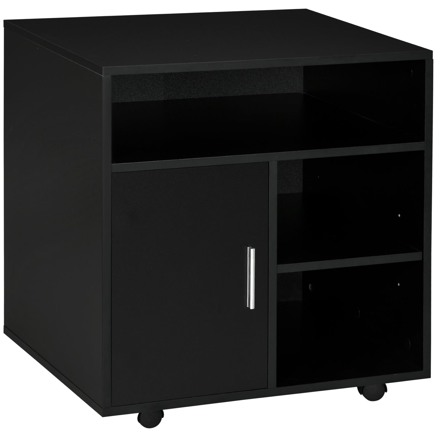 Multi-Storage Printer Stand Unit Office Desk Side Mobile Storage W/ Wheels Modern Style 60L X 50W X 65.5H Cm - Black