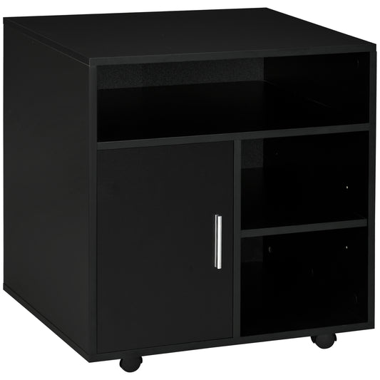 Multi-Storage Printer Stand Unit Office Desk Side Mobile Storage W/ Wheels Modern Style 60L X 50W X 65.5H Cm - Black