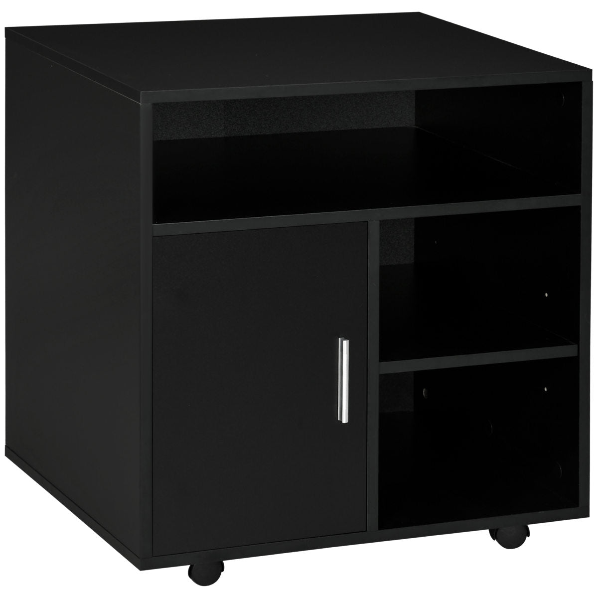 Multi-Storage Printer Stand Unit Office Desk Side Mobile Storage W/ Wheels Modern Style 60L X 50W X 65.5H Cm - Black