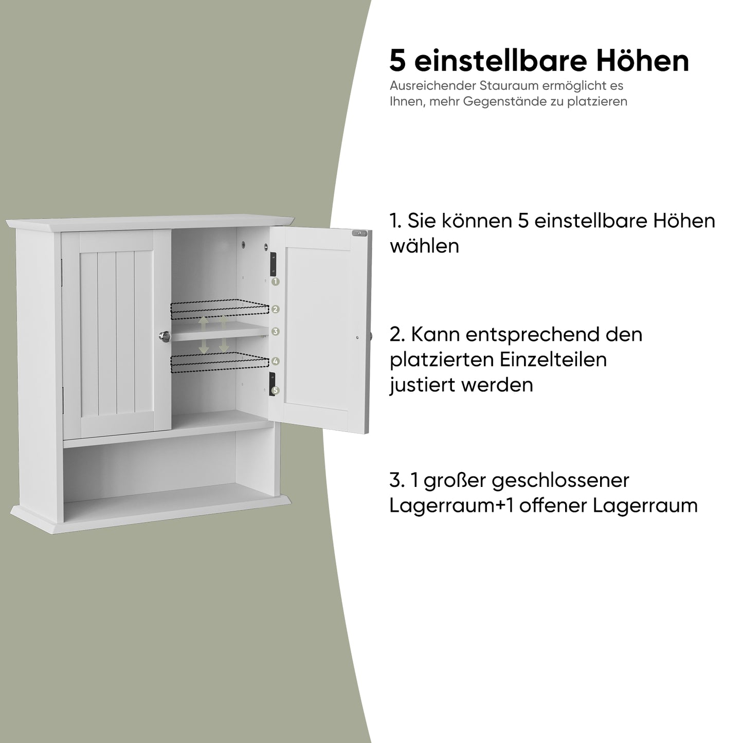 White Wall Mounted Bathroom Cabinet, Medicine Cabinet With Double Doors And Adjustable Shelves, Bathroom Wall Cabinet Above The Bathroom, Suitable For Laundry, Kitchen, Bathroom, Etc.