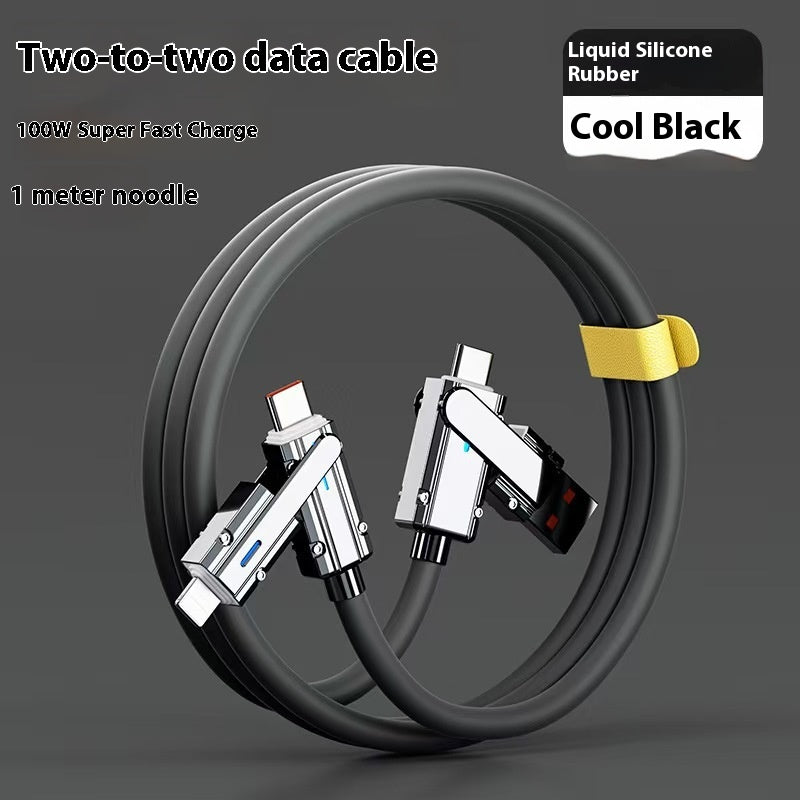 120W Zinc Alloy Fast Charging Four-in-one Charging Multi-function Switching Interface Double Typec Bold Silicone Data Cable