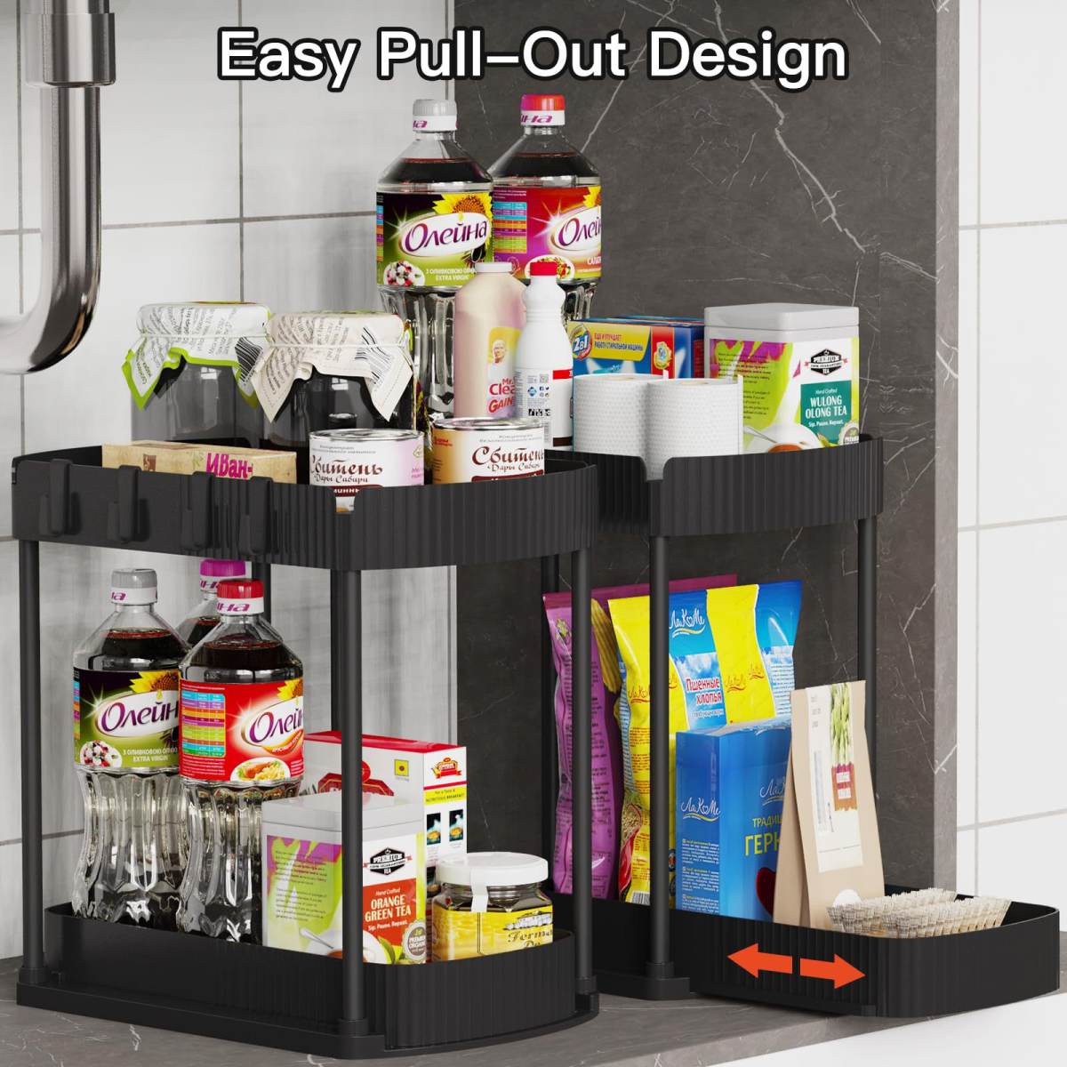 Curved Double-layer Mobile Kitchen Desktop Storage Rack Multi-layer Storage Cabinet