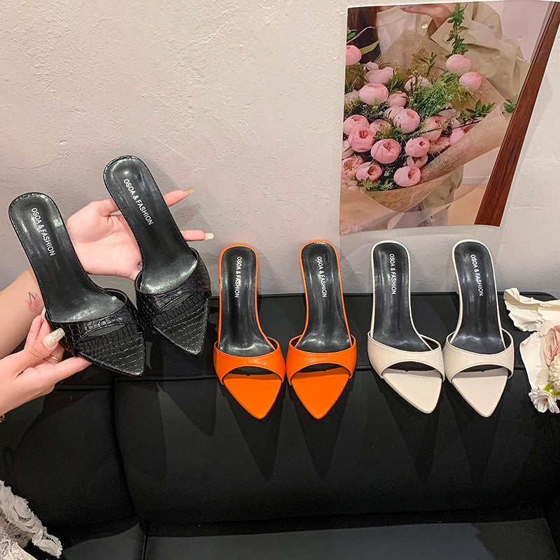2026 New Patent Leather High Heel Slide Sandals, One Strap Pointed Toe Stiletto Slippers, Elegant Summer Party Footwear