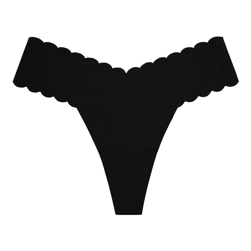 Plus-size Wavy-edged V-shaped Breathable Cotton-crotch Fitness Thong