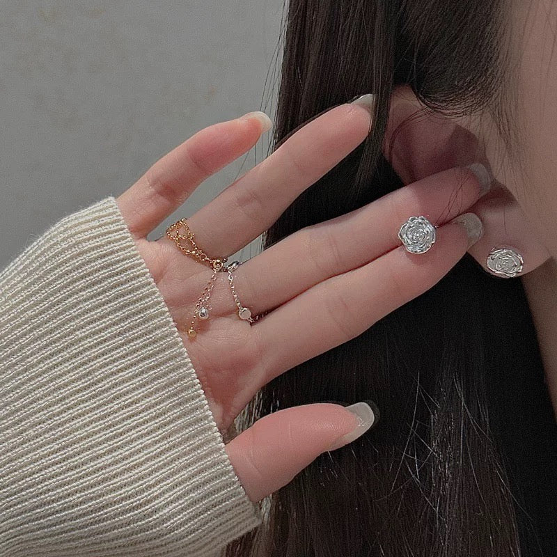 1pair 999 Sterling Silver Rose Stud Earrings, Minimalist Dainty Style, For Daily Wear & Casual Office Outfits