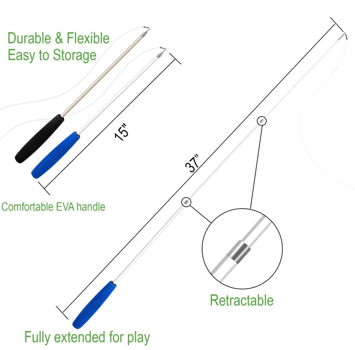 Cat Toys - No Chemical Dyeing Cat Feather Toys For Indoor Cats - Include Cat Wand And Natural Feather Refills