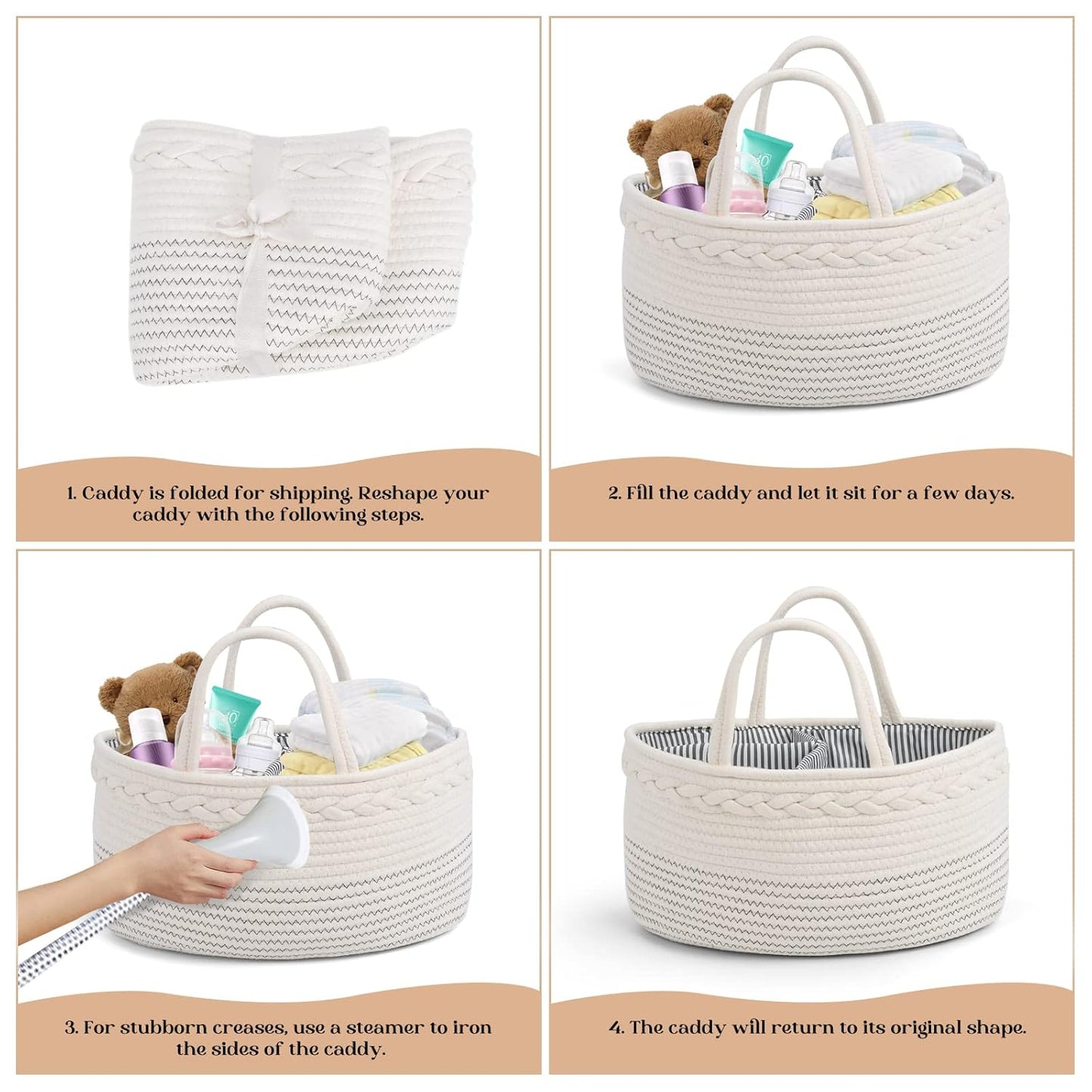 Diaper Caddy Organizer, Large Cotton Rope Nursery Baby Basket, Changing Table Organizer For Baby Diaper Storage, Portable Car Organizer With Removable Divider, Baby Shower Gifts