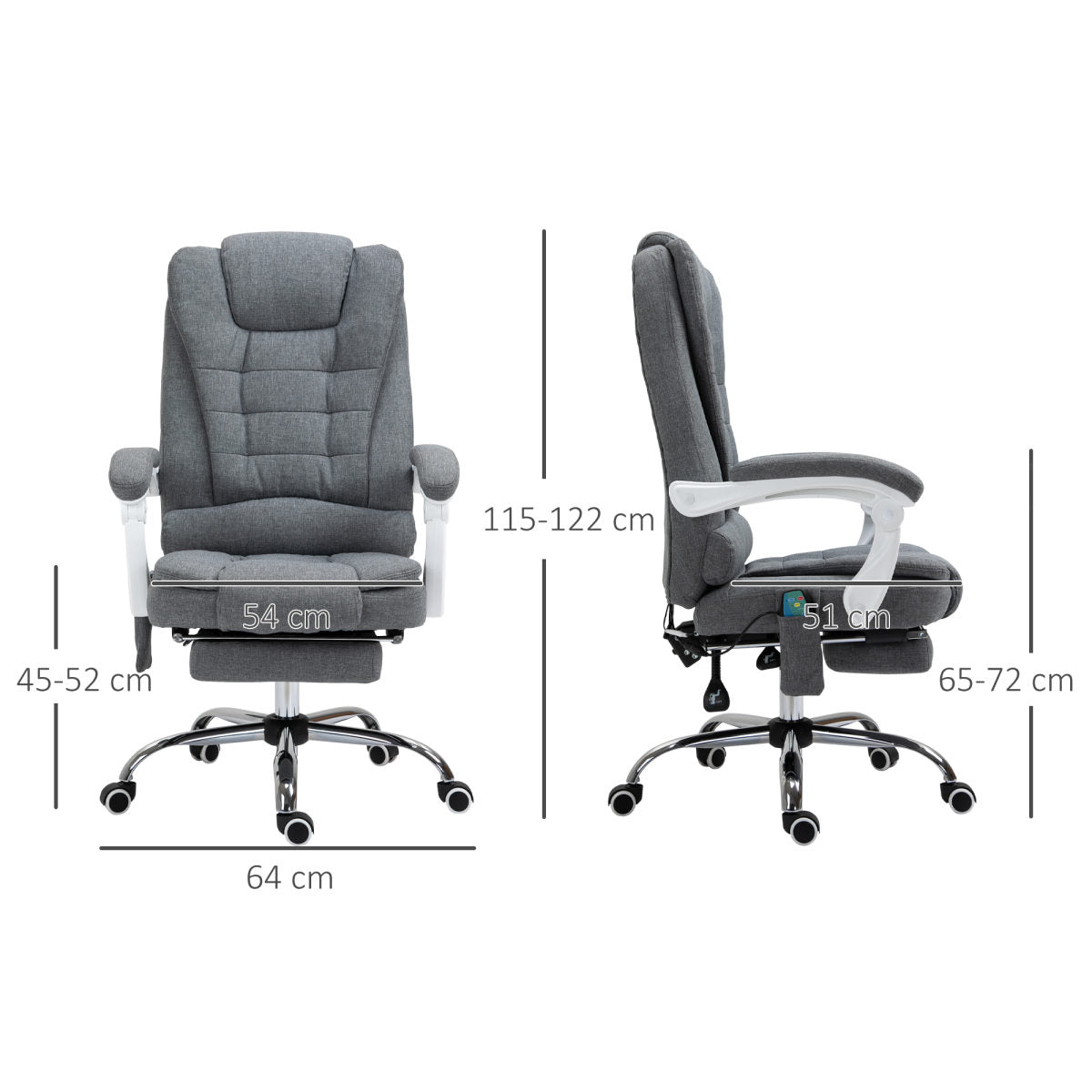 Vinsetto Heated 6 Points Vibration Massage Executive Office Chair Adjustable Swivel Ergonomic High Back Desk Chair Recliner With Footrest Grey