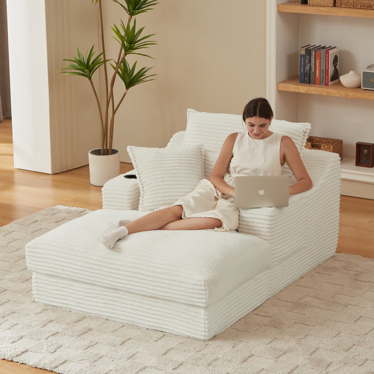 47.24 Inch Modern Comfortable Cushioned Compression Sofa With Unique Cushion Design, Lounge Chair For Living Room, Bedroom, Apartment, Office, White
