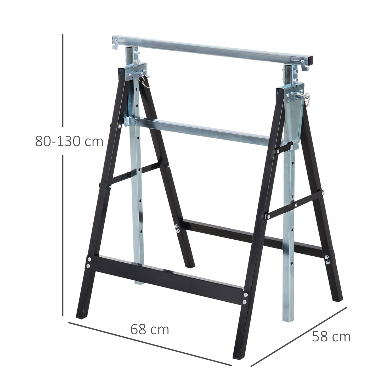 Set Of 2 Adjustable Telescopic Builders Trestle, DIY Steel Work Bench Carpenter, Folding Saw Horse Tools Black