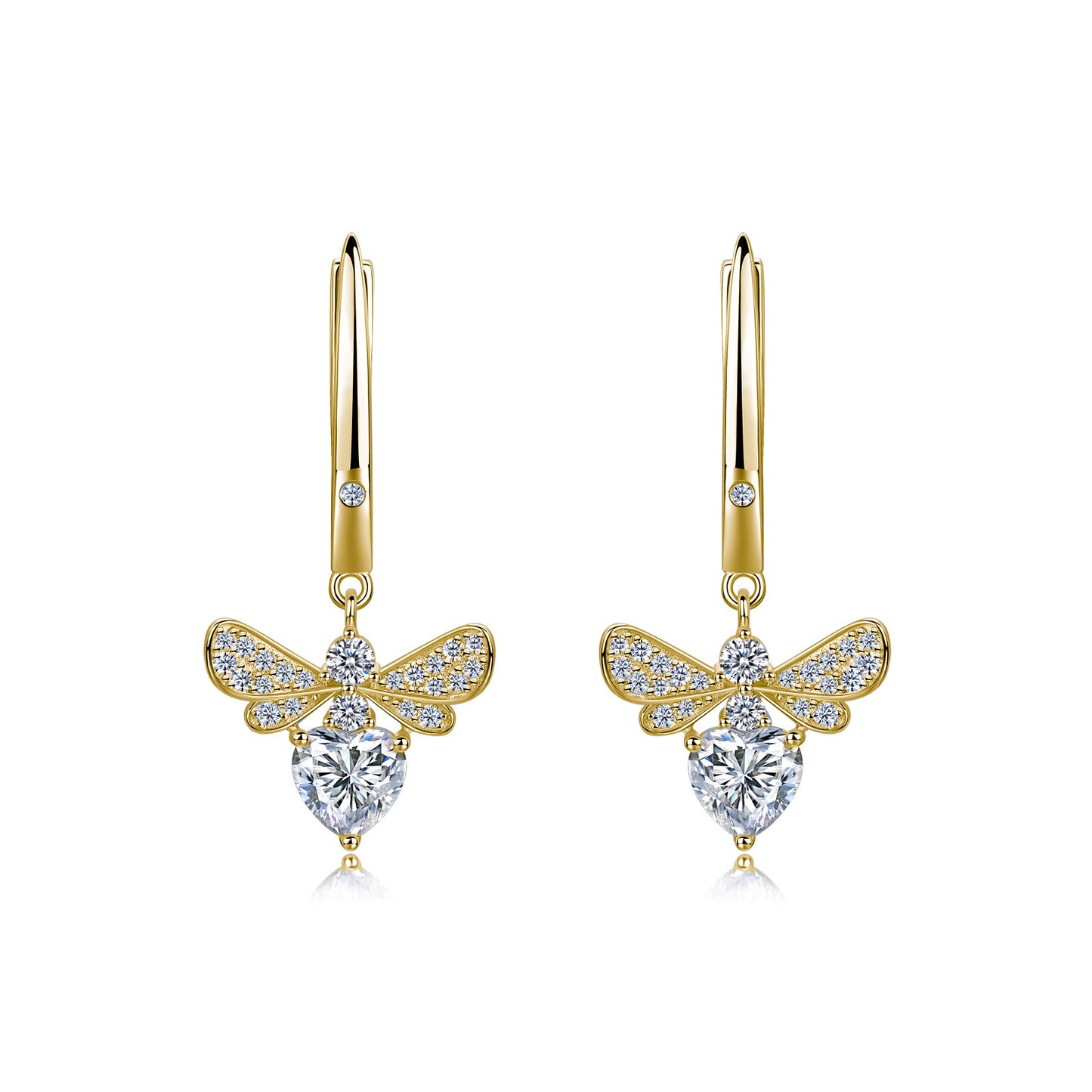 S925 Sterling Silver Heart Moissanite Wing Dangle Earrings, 6mm D-VVS1 Heart Cut Stone, Platinum Plated 3.9g Women's Jewelry Gift Box