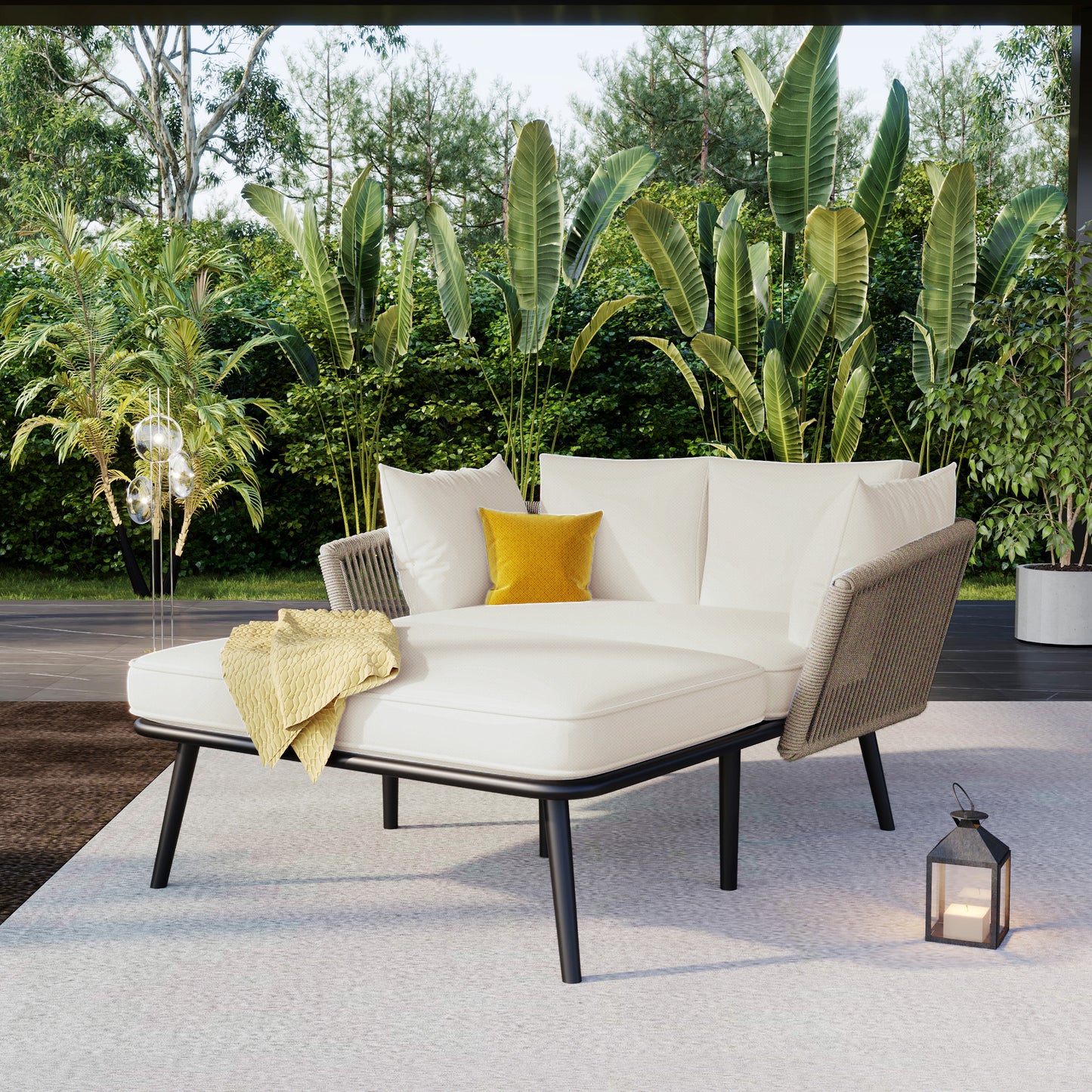 Garden Sofa With 2 Cushions And 2 Cushions,outdoor Sun Lounge, Garden Lounge, Balcony Furniture Set, Lounge Furniture, Terrace Furniture,cushions Are Removable And Washable,beige Fabric  Khaki Rope