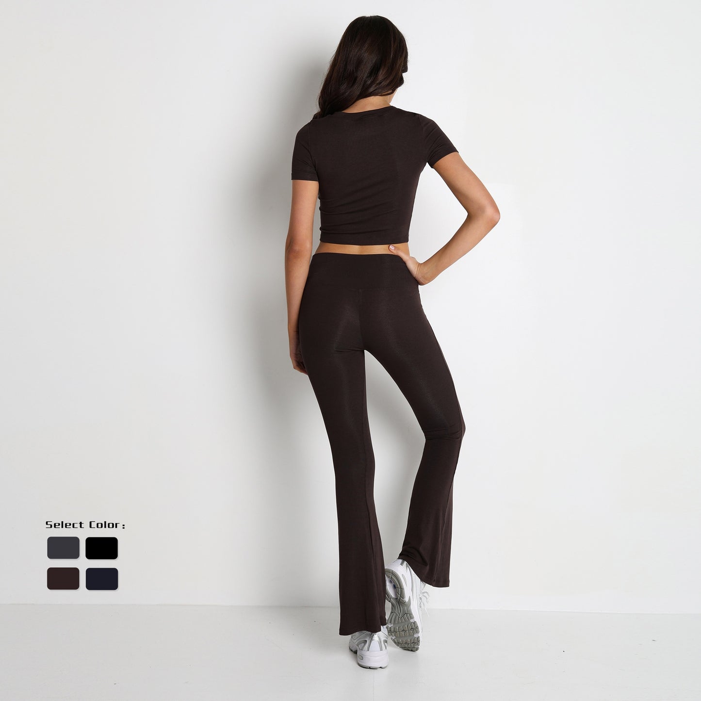 Thread Short Sleeve Slim Fit Breathable Bell-bottom Pants Fitness Yoga Wear