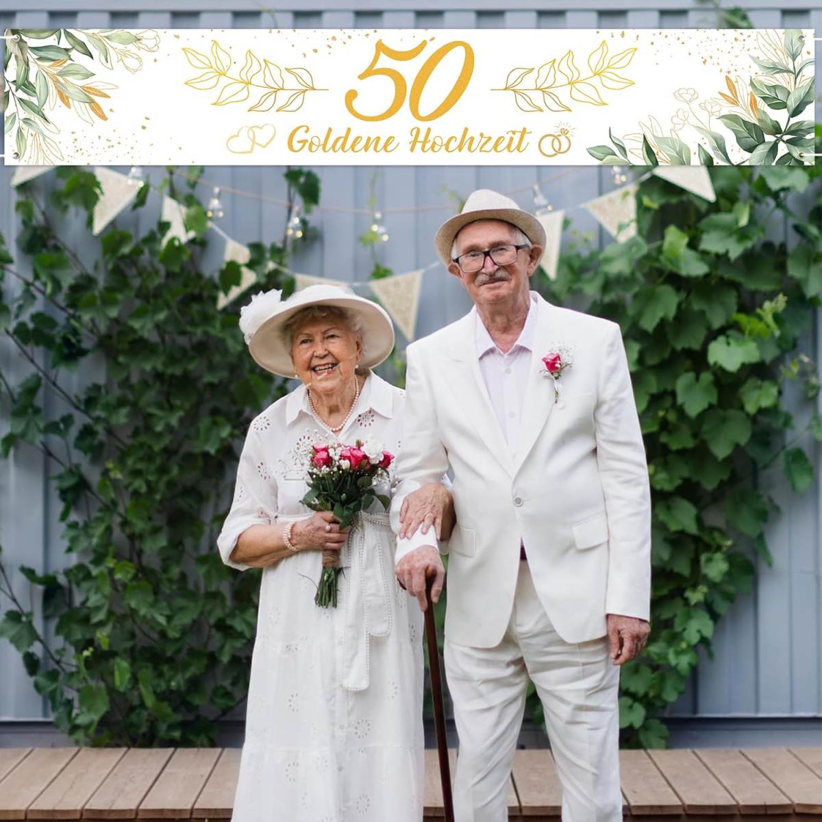 Golden Wedding Anniversary Banner,300x50cm,Extra Large 50th Anniversary Wedding Banner,Gold Wedding Anniversary Background,Golden Wedding Hanging Decoration For Garden, Indoor, And Outdoor