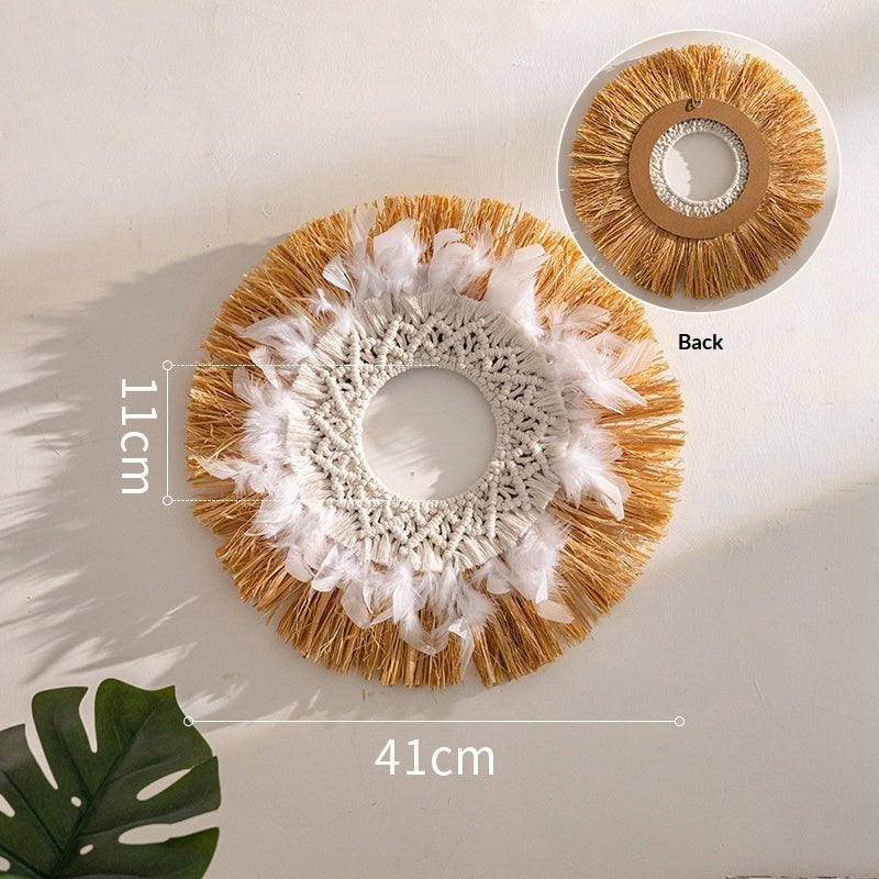 Natural Woven Raffia Decor For Bedroom Background Wall Decoration