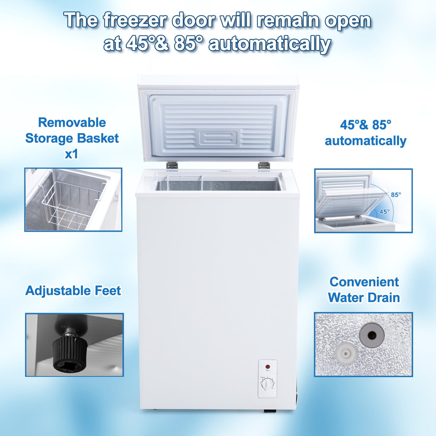3.5 Cu.Ft Small Chest Freezer Compact Deep Freezer With 7-Level Temperature Control, Rapid Cooling, Energy Efficient & Quiet For Home, Garage, Apartment, And Kitchen, White