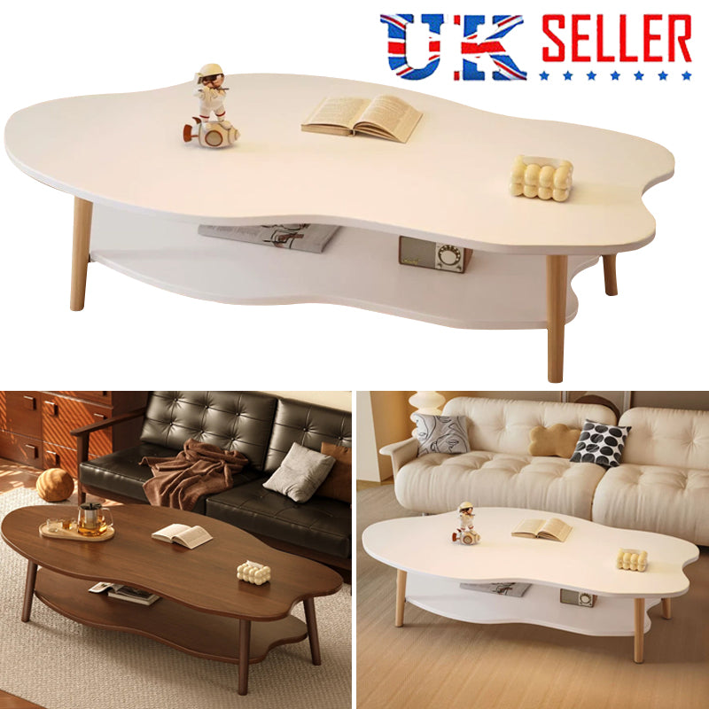 2 Layer Coffee Table Tea Table Cloud Modern Living Room Desk W  Storage Shelf UK