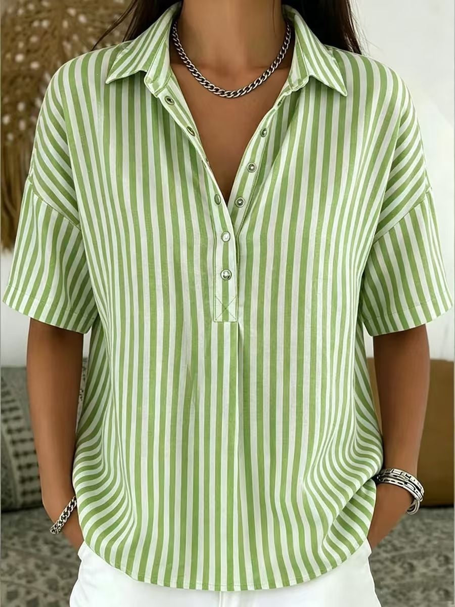 Womens Fashion Casual Striped Short-sleeve Shirt
