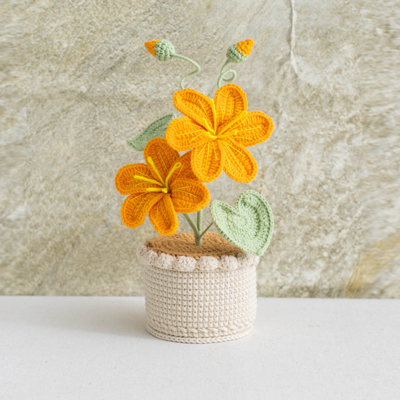 Artificial Flower Decor Hand-woven Yarn Potted Bouquet
