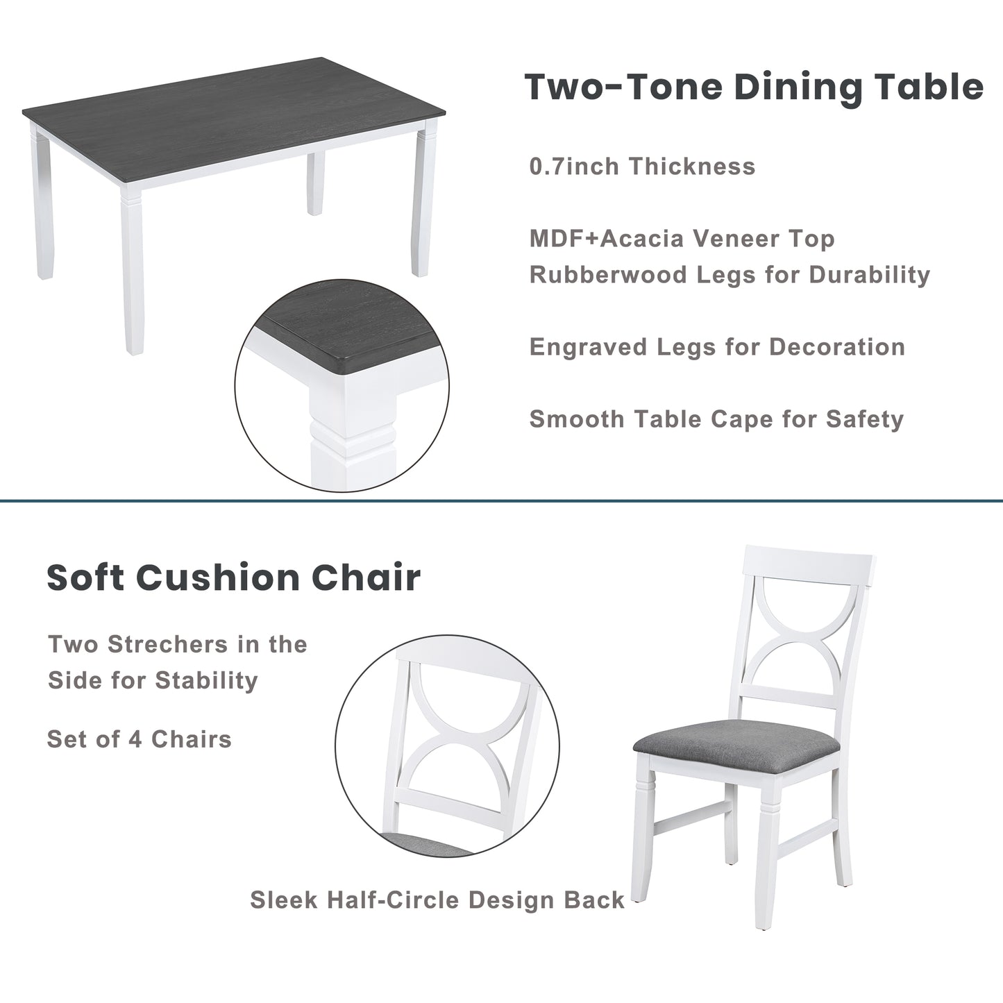 TOPMAx 6- Piece Wood Dining Table Set Kitchen Table Set With Upholstered Bench And 4 Dining Chairs  Farmhouse Style Gray White