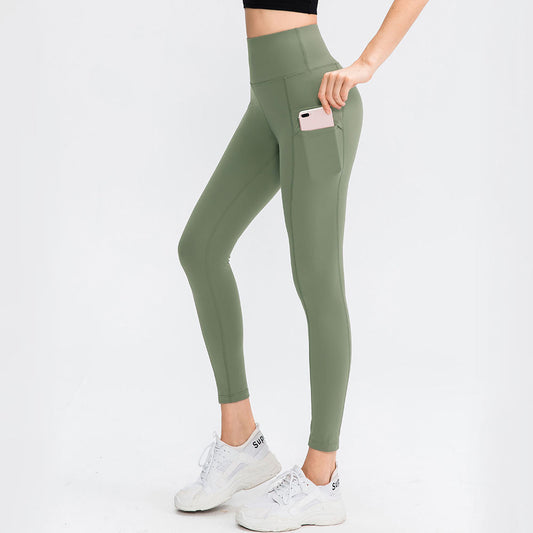 Double-sided Sanding Nude Feel Yoga Pants Pocket High Waist Hip Lift Fitness Elastic Pants