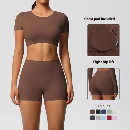 Solid Color Double-sided Brushed Yoga Clothes With Chest Suit Running