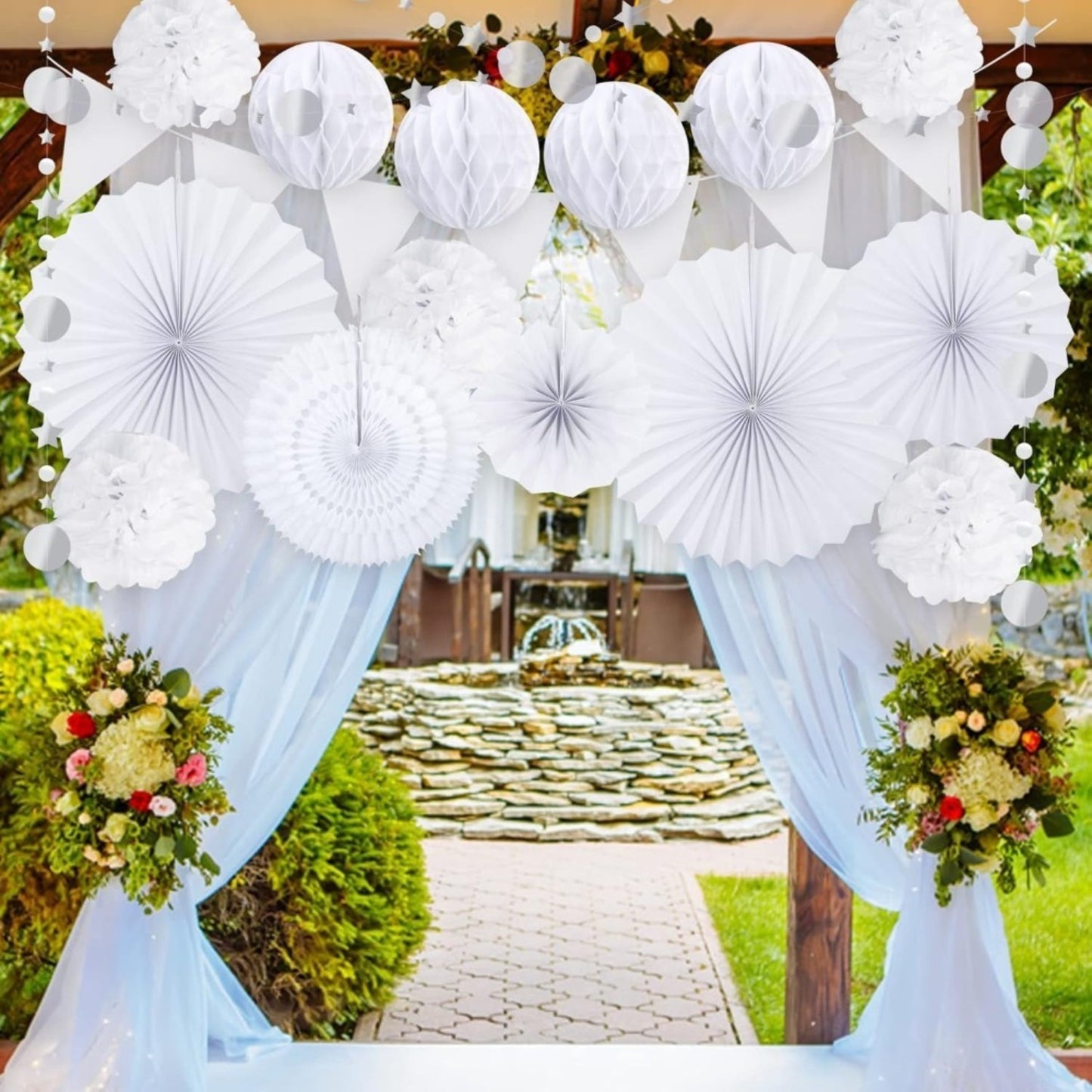 Multi-Piece Party Gift Sets, Wedding Decorations - 20-Piece White Paper Fans | Ceremony, Reception, Engagement, Wedding Anniversary, Bridal Shower | Indoor & Outdoor Party Elegance