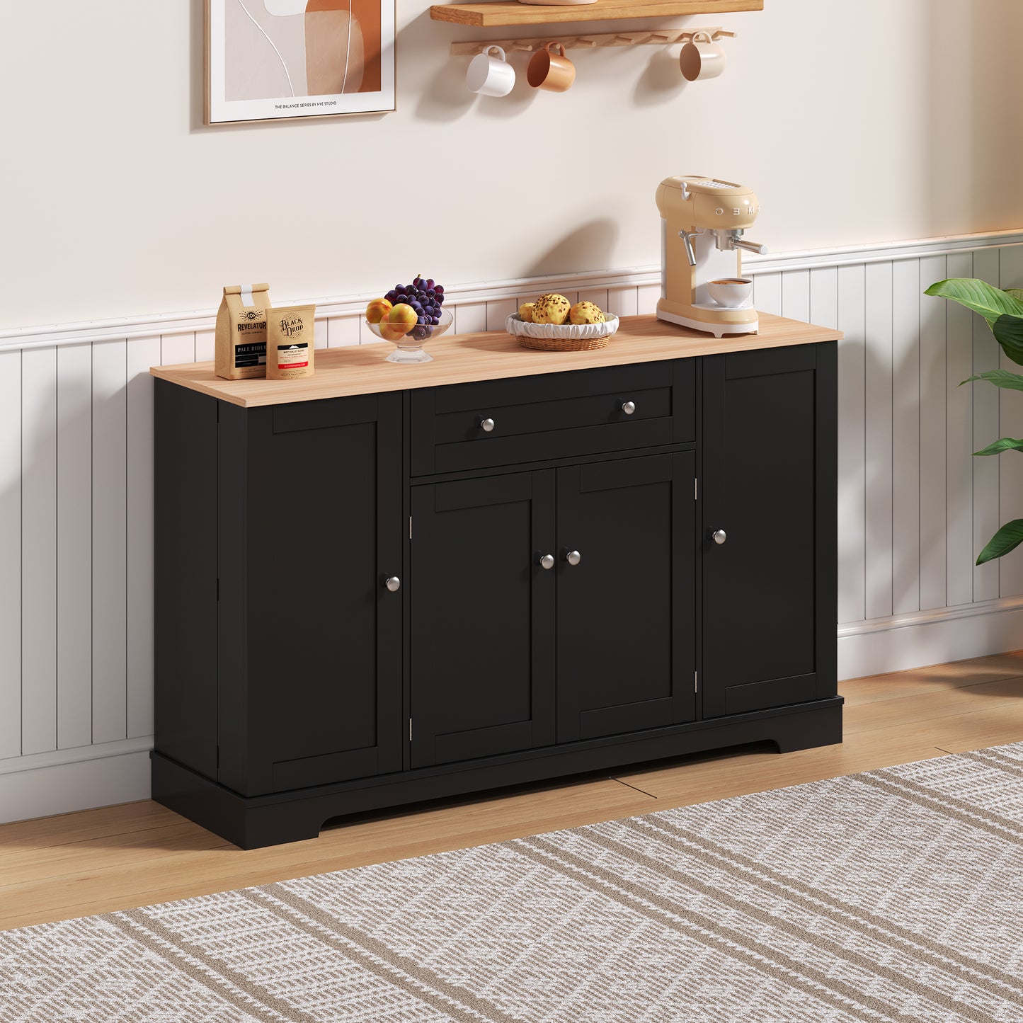 Multifunctional Kitchen Buffet  138 Cm Sideboard With Drawer, Shelf Doors & Adjustable Shelves  Modern Design With Anti-tilt Protection, Ideal For Kitchen, Living Room & Bedroom