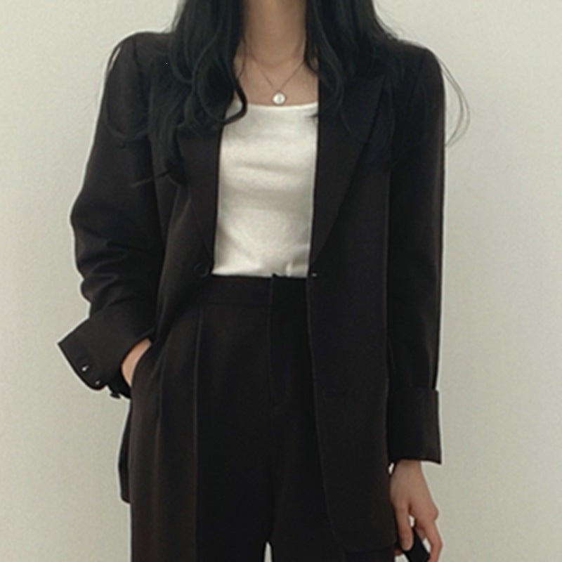 Womens Solid-color Loose-fitting Korean-style Versatile Blazer