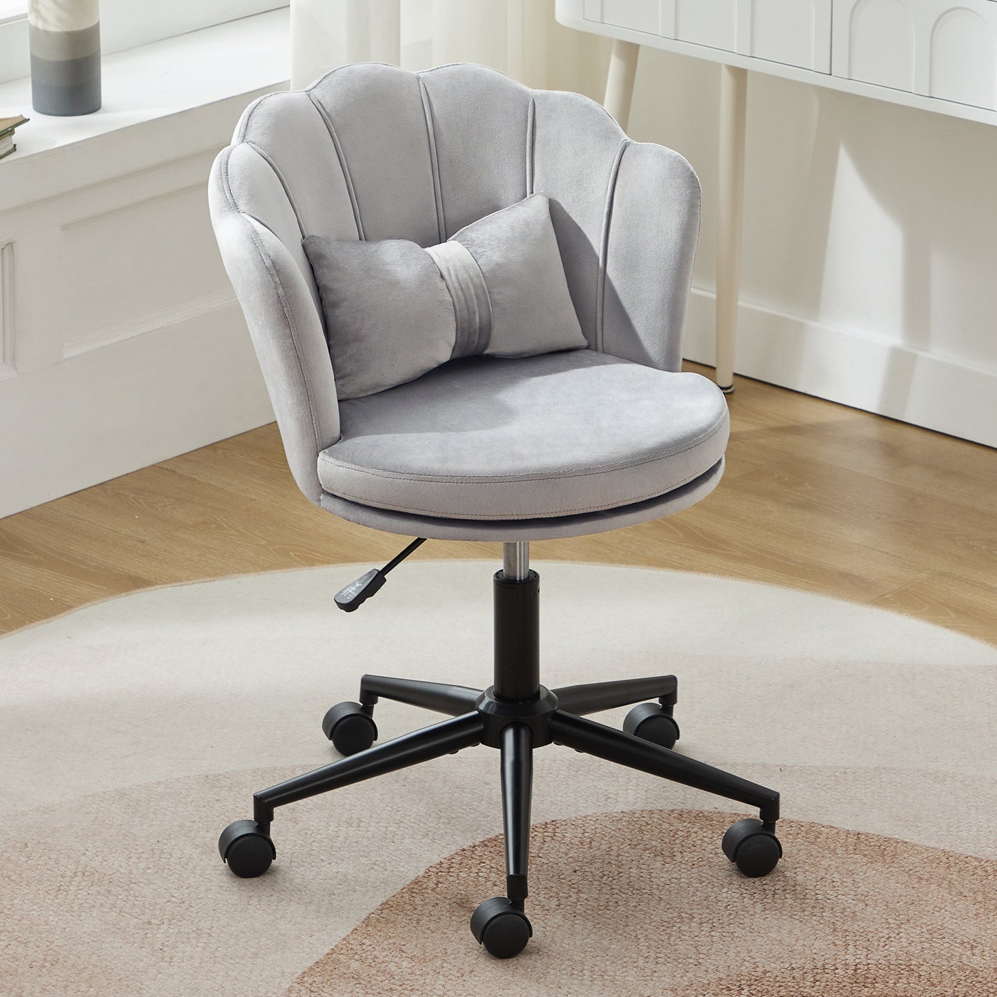Modern Design Dressing Chair, Office Chair, Petal-shaped Backrest, Butterfly-shaped Lumbar Cushion, Height Adjustable, Soft Seat Cushion.Suitable For Living Room, Bedroom, Office, Etc.